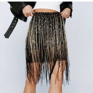Nasty Gal Black and Gold Fringe Mini Skirt